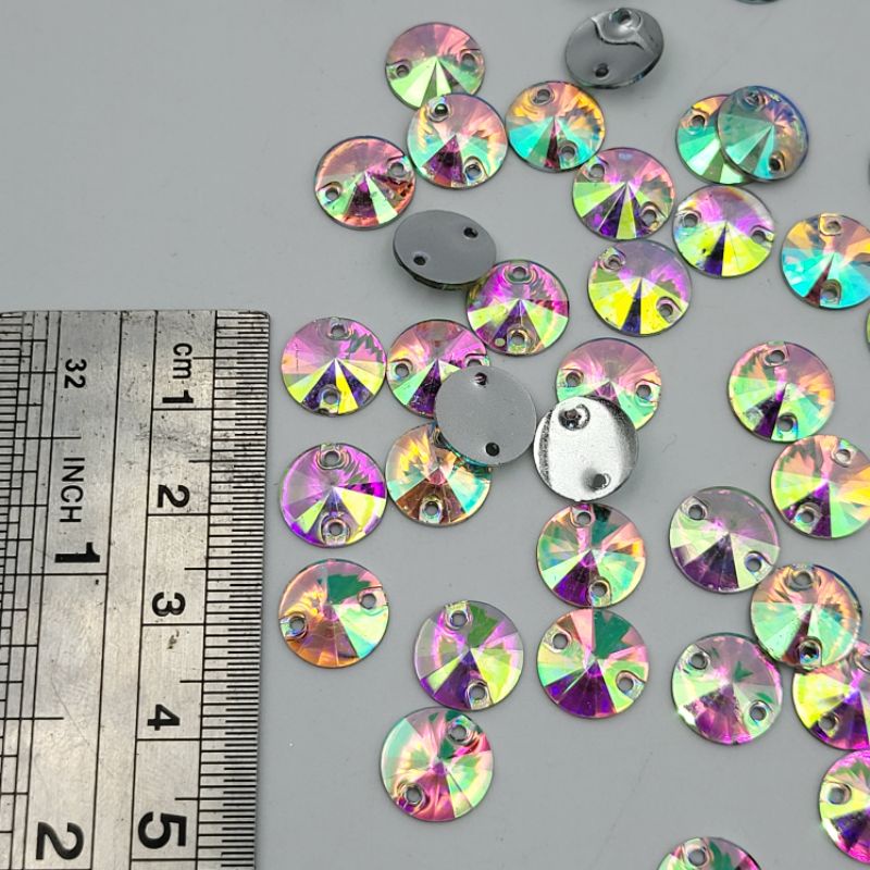 DIAMON RESIN KRISTAL MOTIF BULAT LANCIP UKURAN 10 MM WARNA PUTIH PELANGI KUALITAS AA BAGUS KILAU PER LUSIN