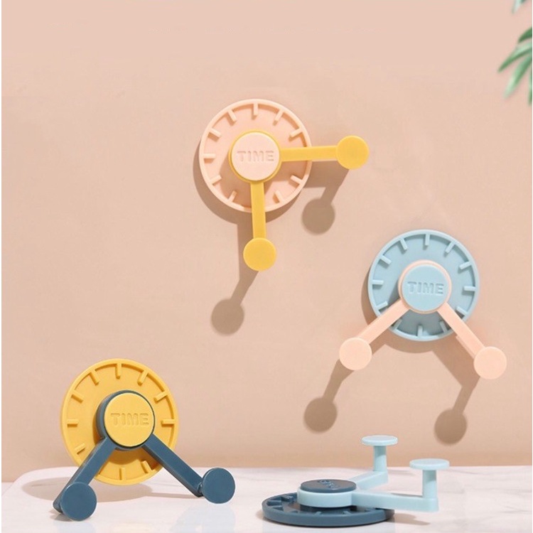 Gantungan Tempel Dinding 2 Kait Model Jam Time Holder / Cantelan Gantung Tas Kunci Kabel Baju Peralatan Dapur Ruang Tamu / Double Hook Holder Tempel Tembok Dinding Kaca Kayu 2 Pengait Interior Minimalis Modern Warna Pastel Serbaguna-1