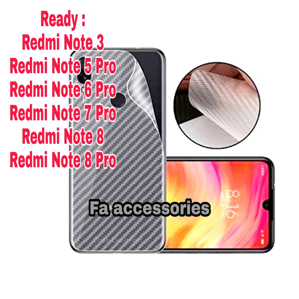 XIAOMI REDMI MI NOTE 3 5 6 5PRO 6PRO 7 7PRO NOTE 8 8 PRO SKIN CARBON TRANSPARAN BACK