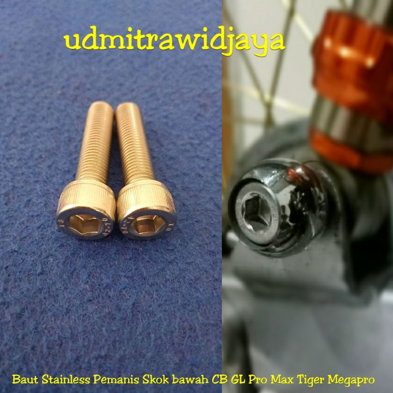 Baut L Shokbreker Belakang Honda Gl Megapro Tiger Stainless Baut Shok Stainless baut L stenlis set manisan pemanis shock skok bawah CB GL Pro Max Tiger Megapro dll....