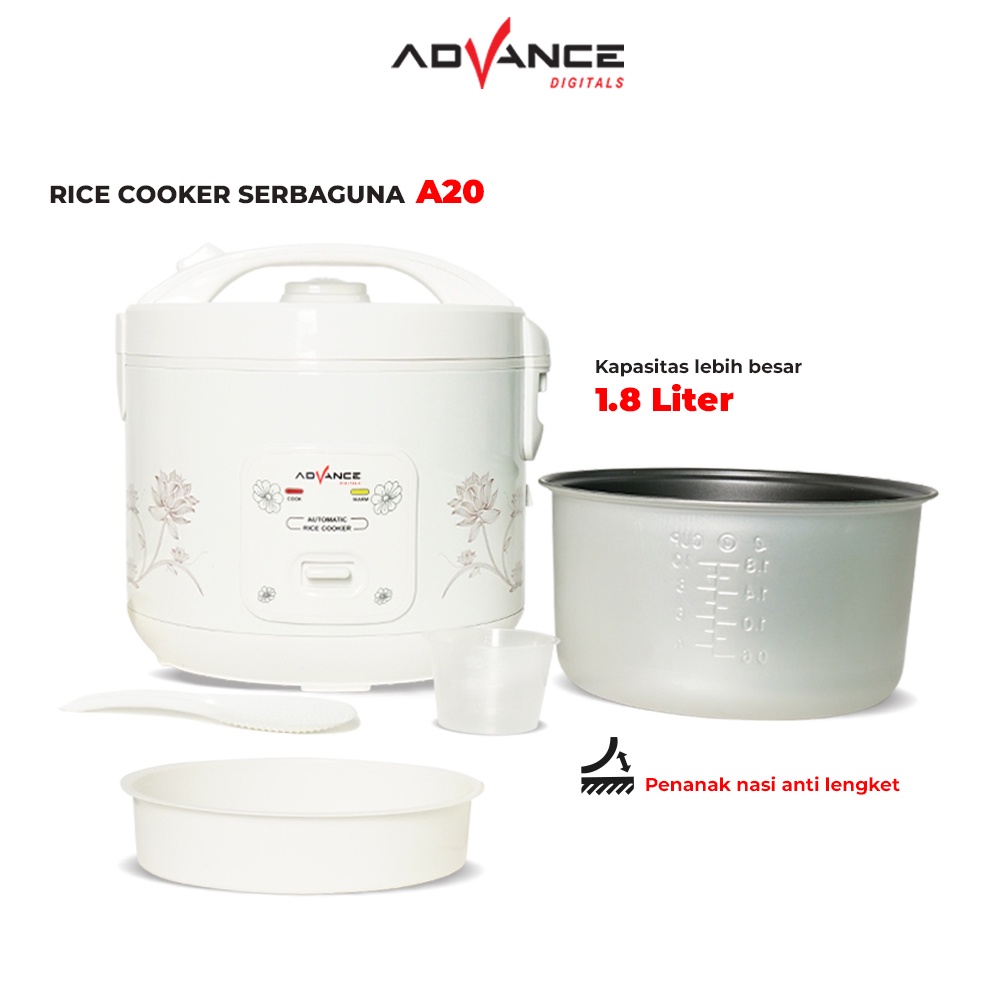 Advance Digitals A20 Rice Cooker Mini 1.8Liter Penanak Nasi Serbaguna 3 in 1 Magic Com Garansi 1 Tahunn