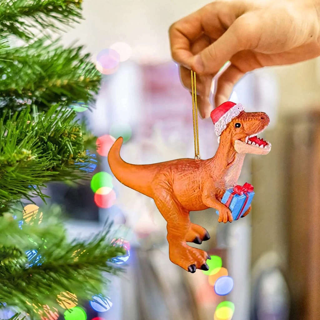 Ornamen Gantung Bentuk Kartun Hewan Dinosaurus Bahan Akrilik Untuk Dekorasi Pohon Natal