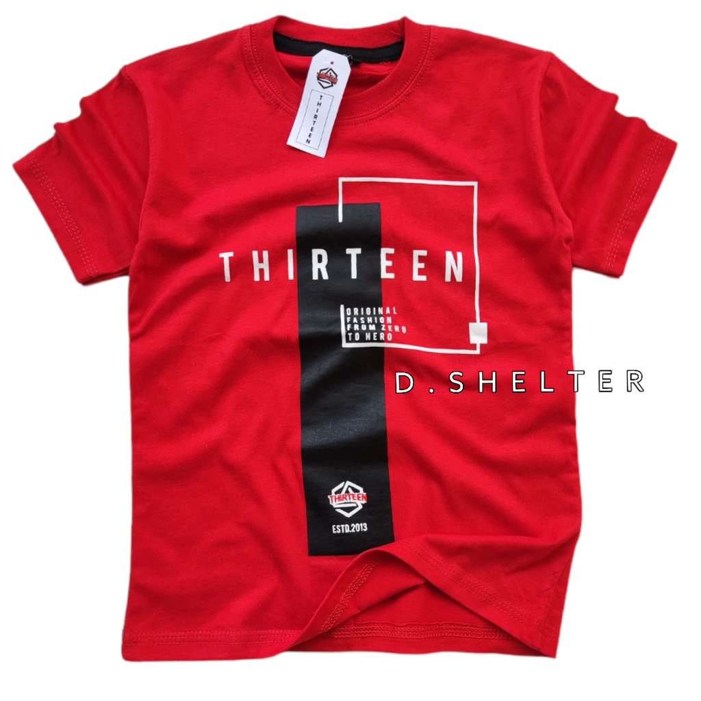 Kaos Distro Anak THIRTEEN Merah List/ D.shelter