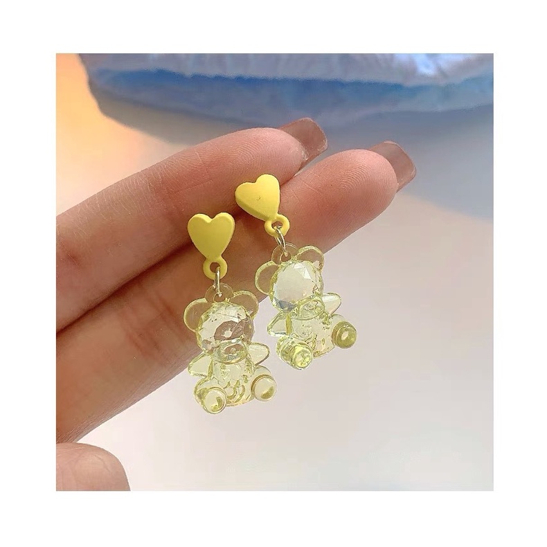 Super cute transparan beruang yang indah in desain manis Korea kartun S925 perak stud anting-anting