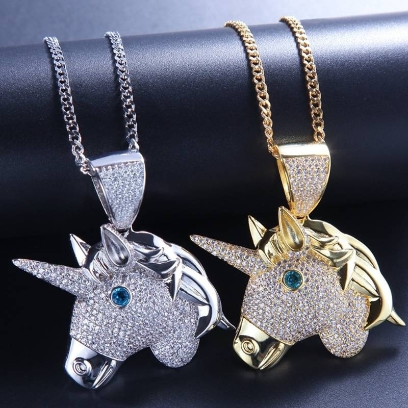 Kalung Liontin Unicorn Warna Emas Gaya Hip Hop