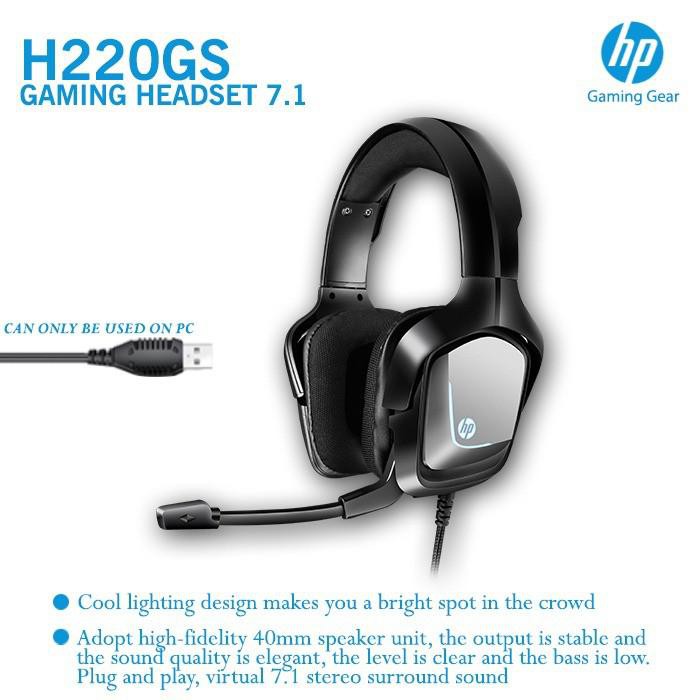 Headset Gaming Hp H220Gs - The Real 7.1 Surround Blue Led Usb Wired Terbaru