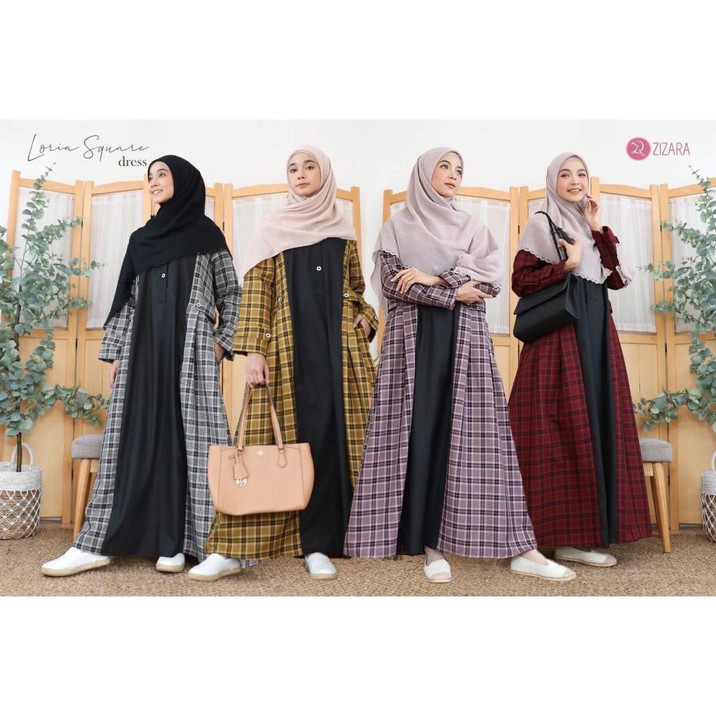 LORIA SQUARE DRESS BY ZIZARA GAMIS SYARI BUSUI MUSLIM CANTIK ELEGANT ANGGUN MEWAH CASUAL BAHAN KATUN