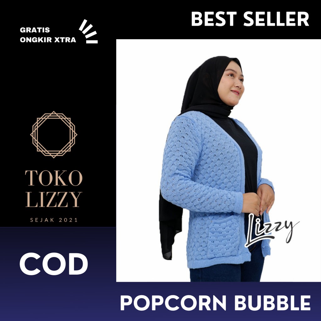 POPCORN BUBBLE CARDIGAN BAJU RAJUT WANITA TEBAL ATASAN CEWEK CANTIK KEREN BAJU KEKINIAN LIZZYOUTFIT