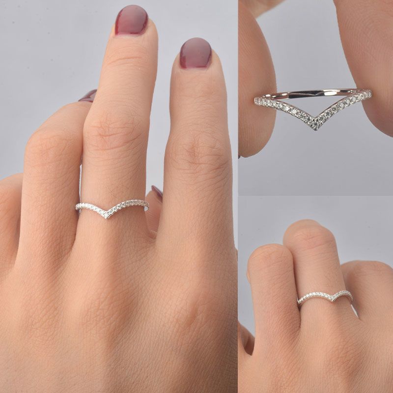 Cincin Berlian Bentuk V Bahan S925 Silver