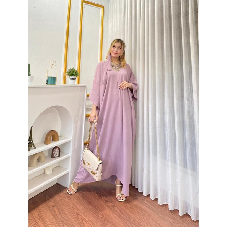 Kaftan Wanita Arabian Renda Jumbo Rayon Crinkle Premium Busui Gamis Bigsize Fashion Muslim Kekinian LD 140 cm