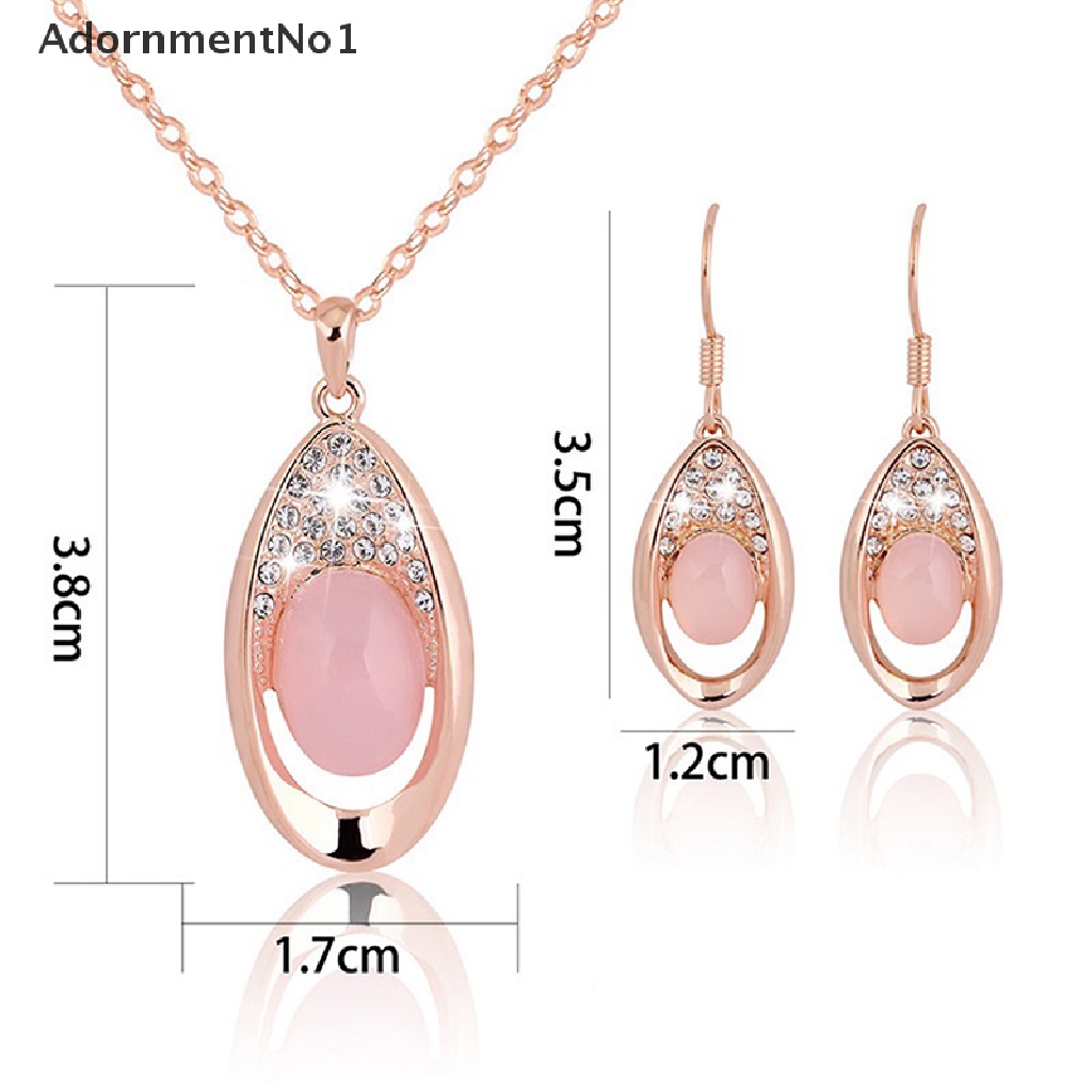 (AdornmentNo1) Set Kalung + Anting Tusuk Rose Gold Hias Batu Opal + Kristal Untuk Wanita