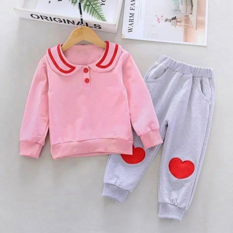 Setelan love setelan sweater anak perempuan 1-6 Tahun