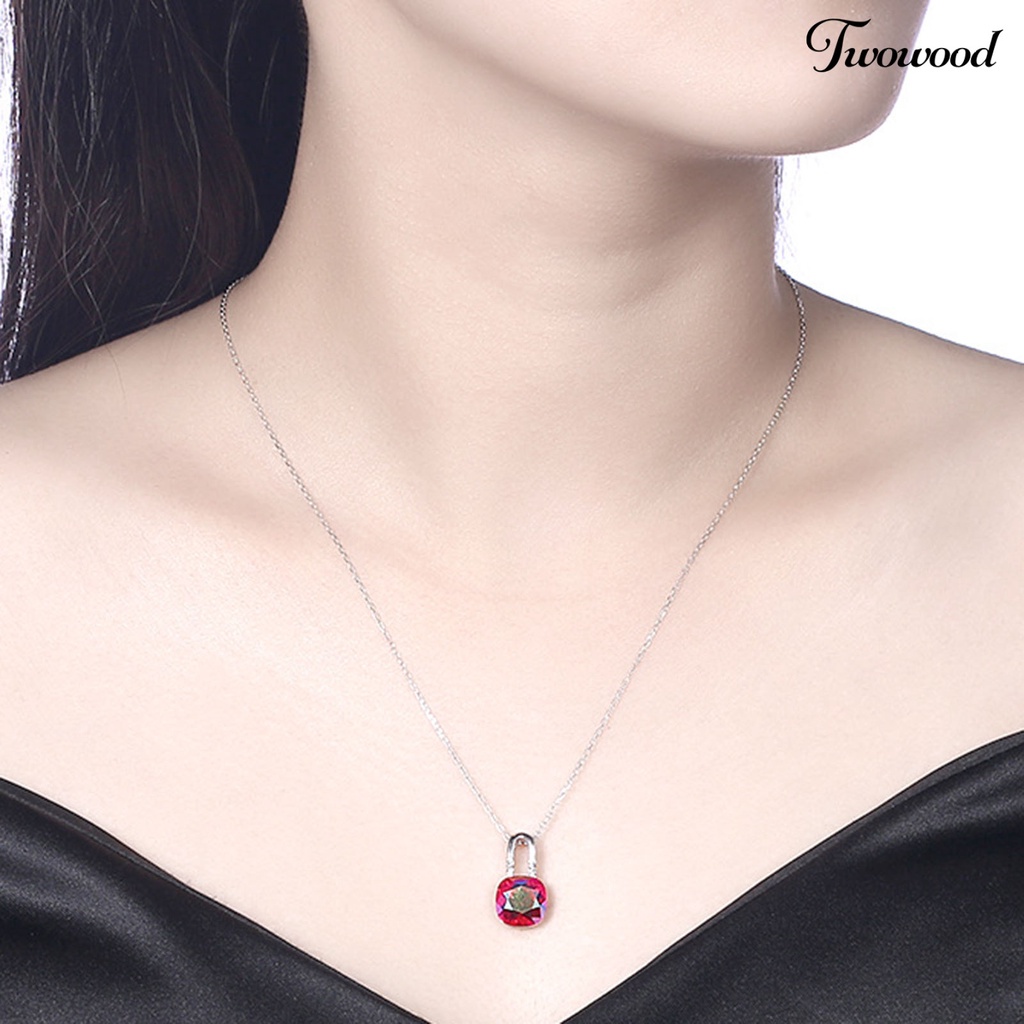 Twowood SILVERHOO 925 Silver Female Clavicle Necklace Exquisite Faux Crystal Lock Pendant Necklace for Party