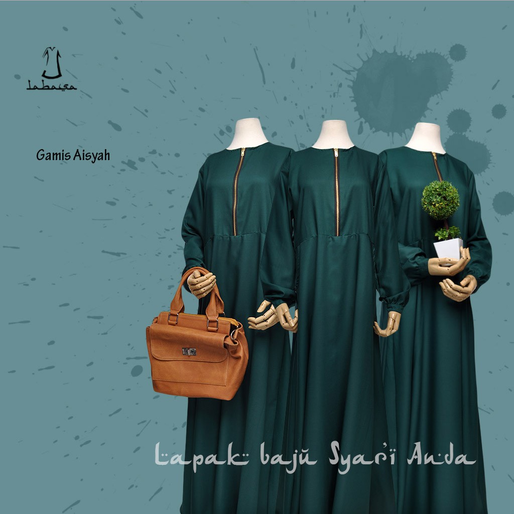 Labasa Gamis Syari Polos Toyobo Aneka Warna Gelap | Gamis Only | Bisa COD-Hijau Botol