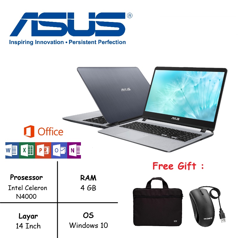 [TERMURAH] Laptop Asus Vivobook A407M Intel Celeron N4000 fingerprint SuperSlim