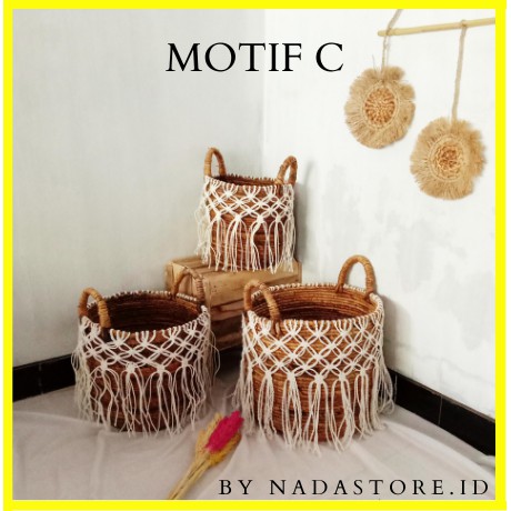 KERANJANG ANYAMANAN BANANA RAJUT MACRAME / KERANJANG SERBAGUNA /POT ANYAMAN BIG SIZE ECER