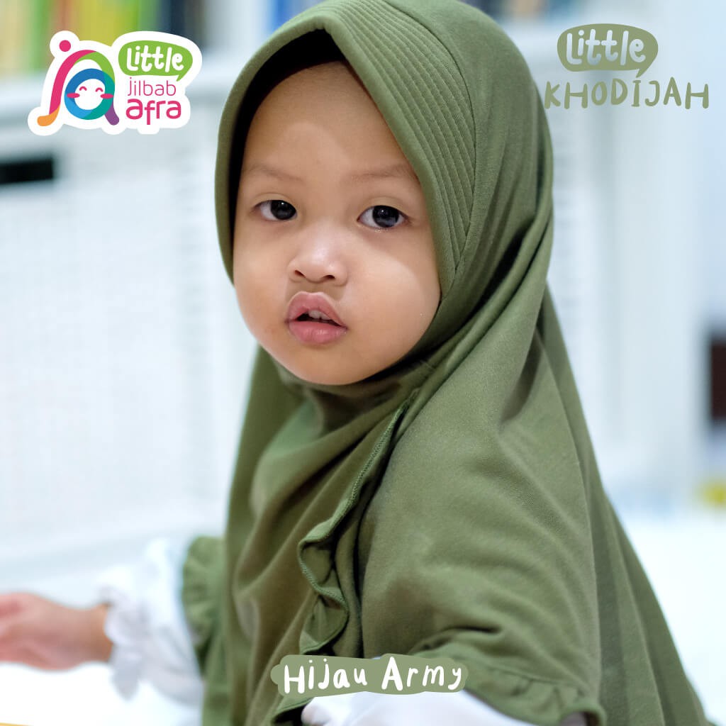 Jilbab Instan Anak Little Khodijah Hijau Army - Little Jilbab Afra - Bahan Kaos, Adem &amp; Lembut