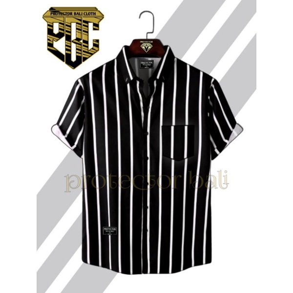 Kemeja Pria Basic Salur Lengan Pendek