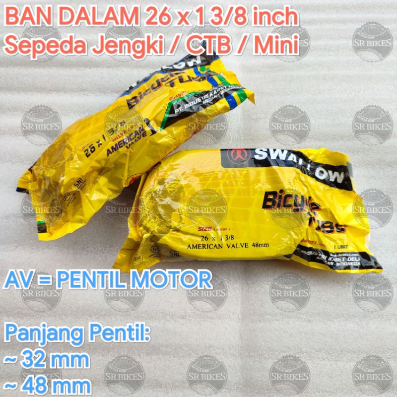 Ban Dalam 26 x 1 3/8 Sepeda CTB Jengki Mini. AV COP PENTIL MOTOR. SWALLOW