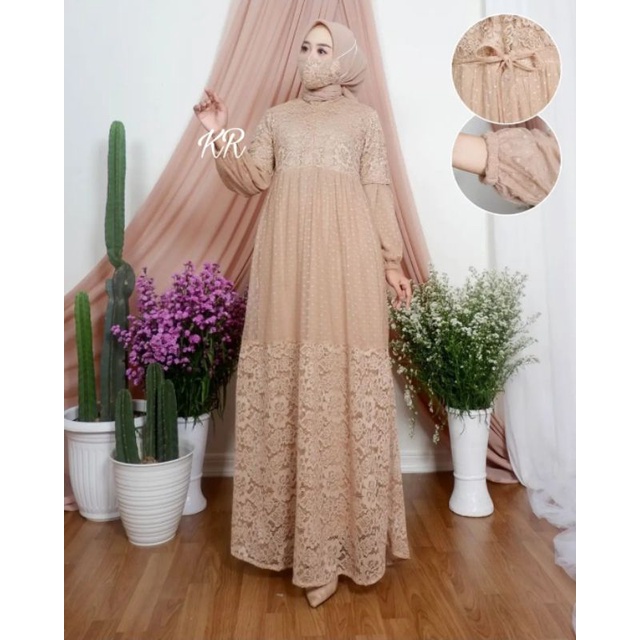 MAXY MUSTIKA TILE, BRUKAT FURING, GAMIS HIJAB MUSLIM, MAXY DRESS