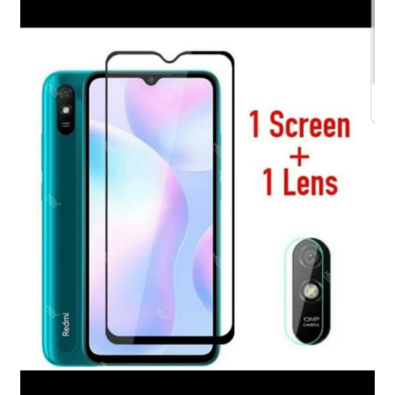 TEMPERED GLASS 9D XIAOMI REDMI 9A NEW + TG CAMERA LENSA 2 IN 1