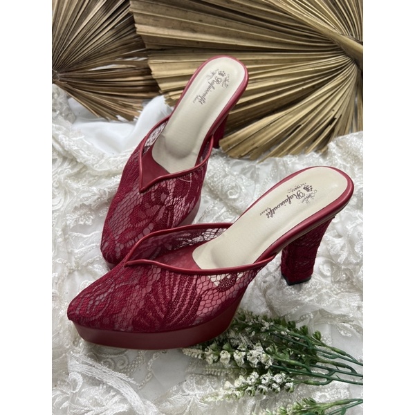 sepatu wedding rafaizoutfit yasmika merahmarron 10cm tahu