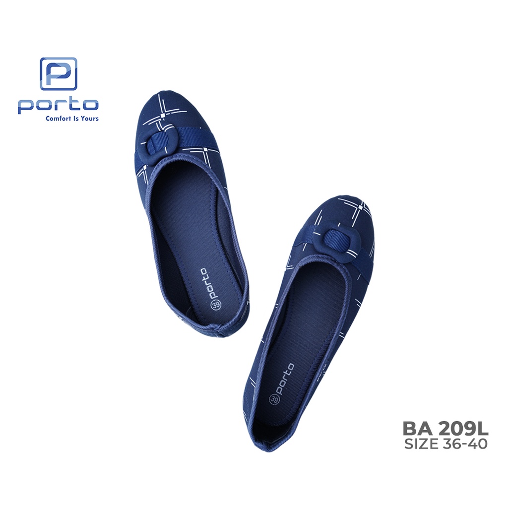 BA209L - Porto Leveling Sepatu Wanita Kerja Flatshoes Garis Putih Nyaman Terbaru Cantik Porto Lady