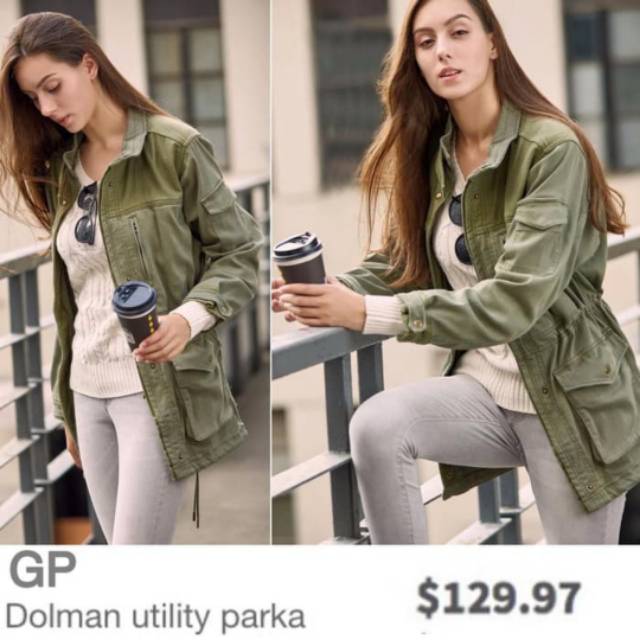 GAP jaket dolmam utility parka hijau army