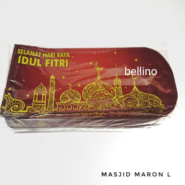 CUCI GUDANG 100pcs Amplop Lebaran Ampau Uang Lebaran Idul Fitri Ukuran Besar L Motif Masjid Maron