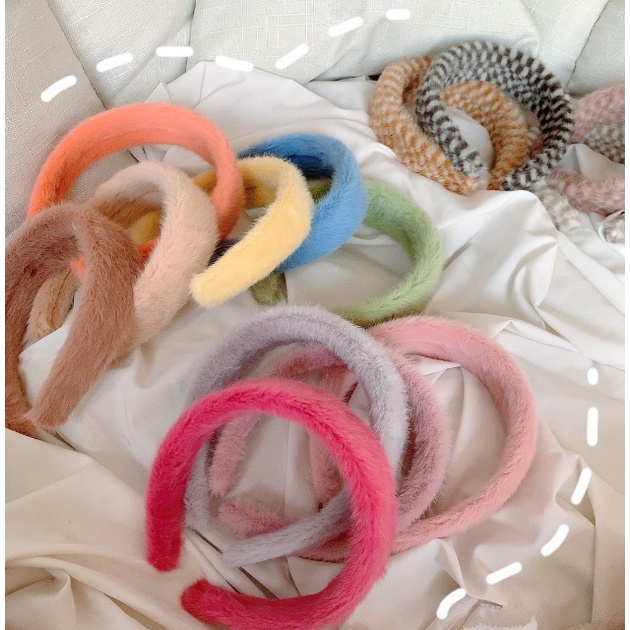 Bando Bandana Korea Bulu Busa Polos / Bando Rambut Mandi Ines