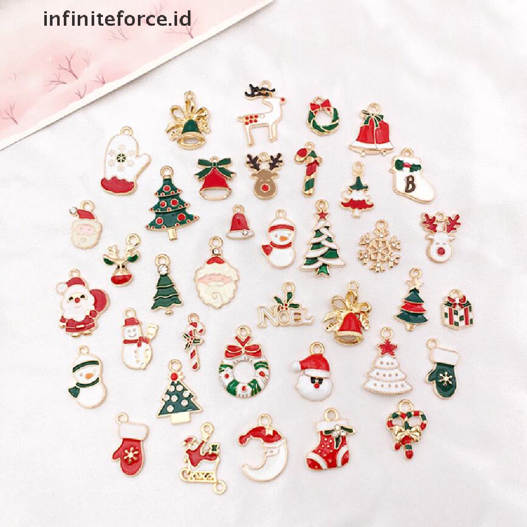 38pcs / set Liontin Enamel Desain Natal Untuk Membuat Perhiasan