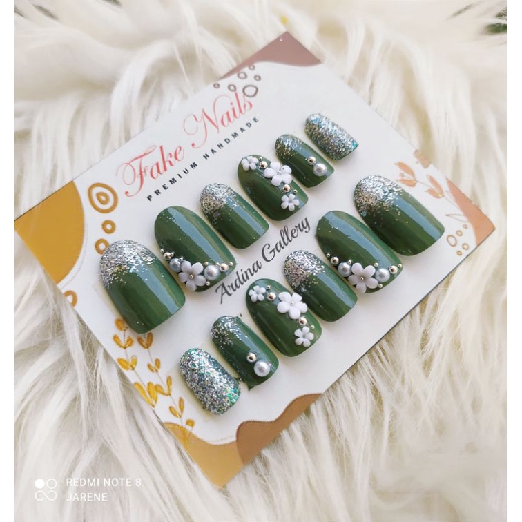 KUKU PALSU SAGE GREEN// FAKE NAIL WEDDING FREE LEM// KUKU PALSU PENGANTIN MURAH HIJAU SAGE