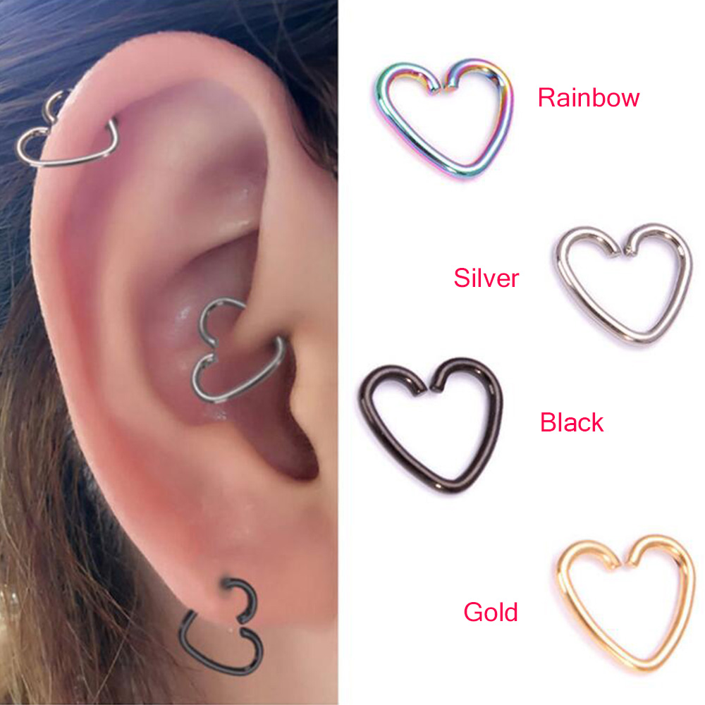 MXBEAUTY Hot Sale Earring Fashion Ear Stud Daith Piercing Surgical Steel Beautiful Colorful Love Helix Hoop for Gifts/Multicolor