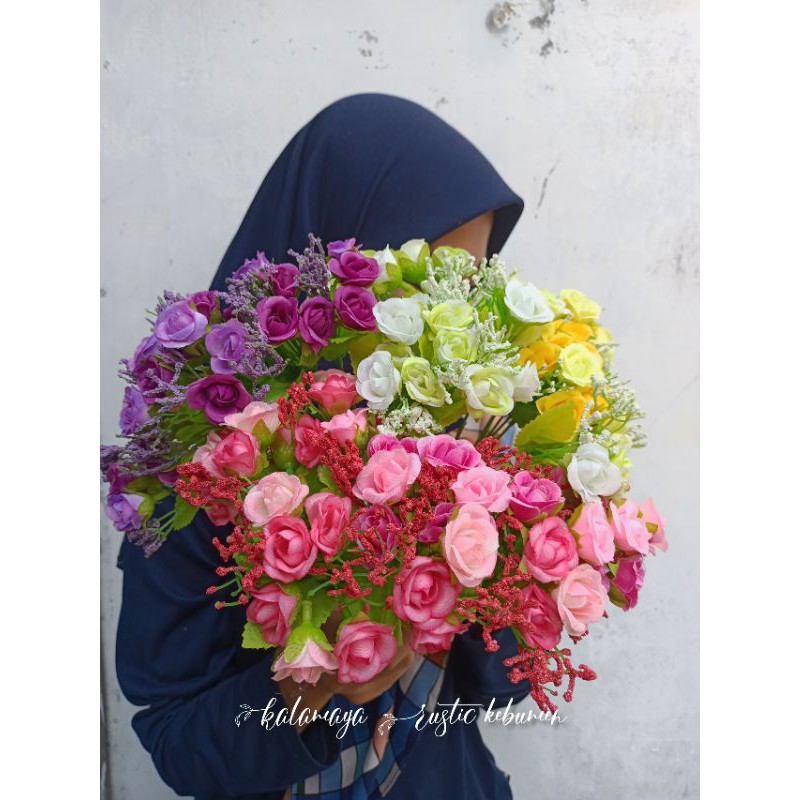 Ball Rose Bunga Plastik Artificial Dekorasi Rustic Hiasan Mahar Dried Flower Hampers