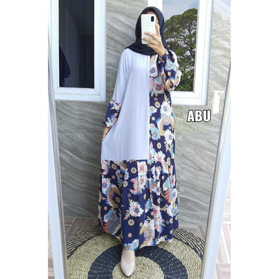 Gamis Rayon Twill Kombinasi/ Gamis Rayon Twill Motif Mix Polos