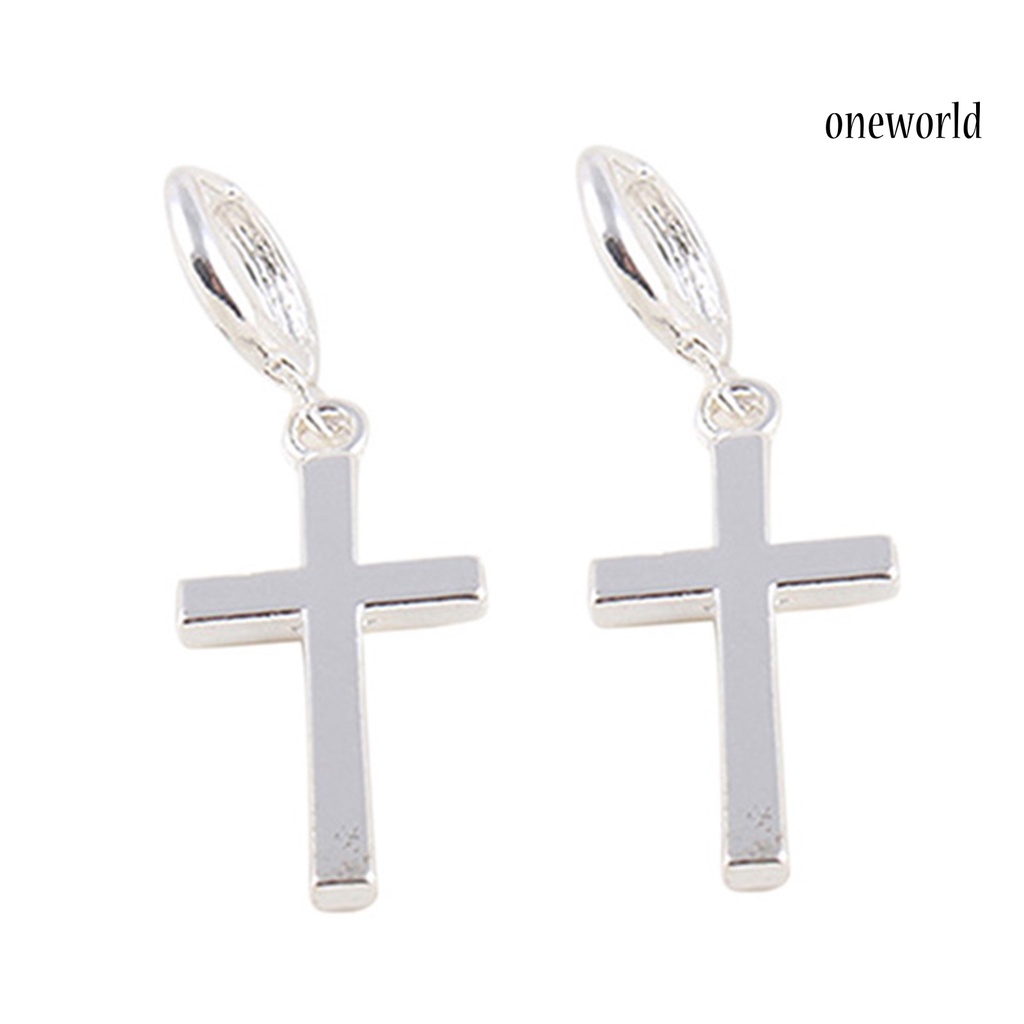 OW@ Earrings Exquisite Fadeless Alloy Smooth Surface Cross Shape Women Jewelry for Party