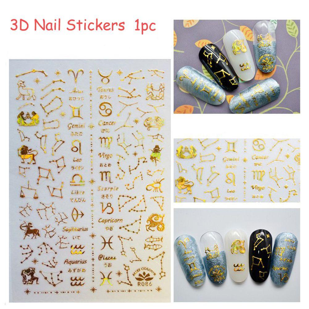 Solighter 3D Stiker Kuku Hot Nail Art Dekorasi Dewa Perak Metalik Bulan Bintang