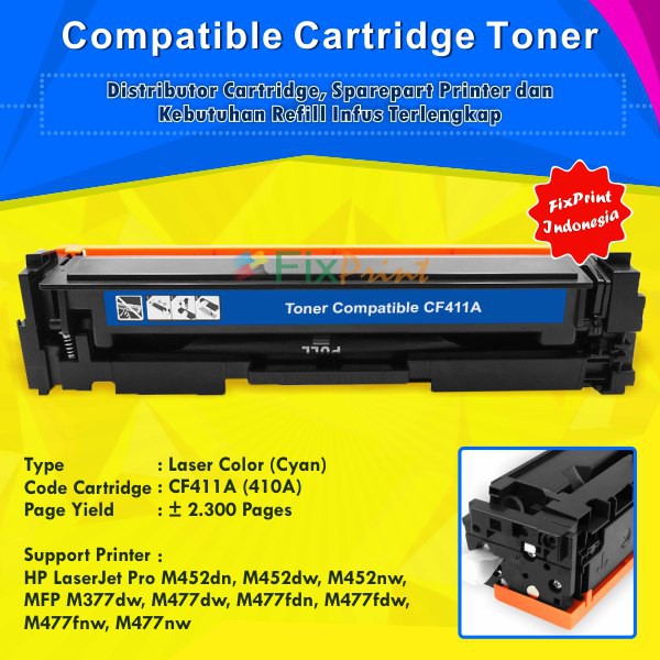 Cartridge Toner Compatible 410A CF410 CF411A CF412A CF413A Printer Laserjet Pro M452dn M477dw M477nw