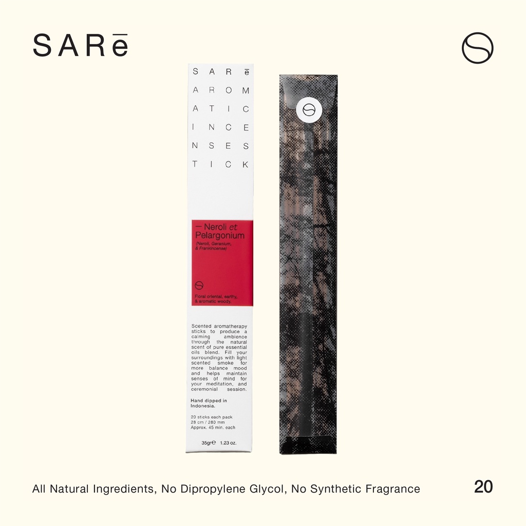 SARE Neroli et Pelargonium Aromatic Incense Stick | Scented Incense Stick | Dupa Wangi Aromaterapi