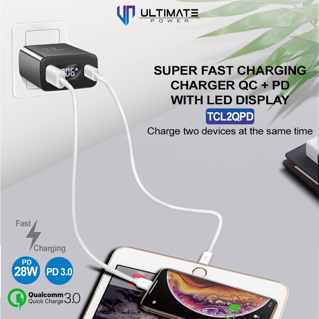 Adaptor 28W/kepala charger Ultimate 28W Super Fast Charging QC + PD LED Display original