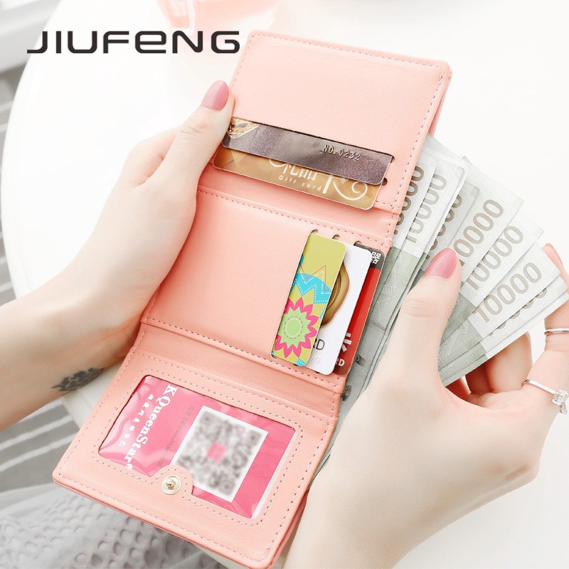 JIUFENG Dompet Wanita Korea Lucu Dompet Pendek untuk Wanita Mini Liontin Mahasiswa Dompet Kecil