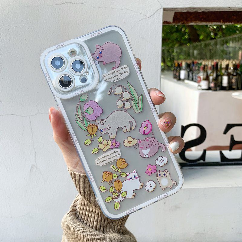 Nice Flowers Cat Soft Case iP iPhone 11 12 13 Pro Max 6 6S 7 8 + Plus X XR SE 2020 XS Max Casing