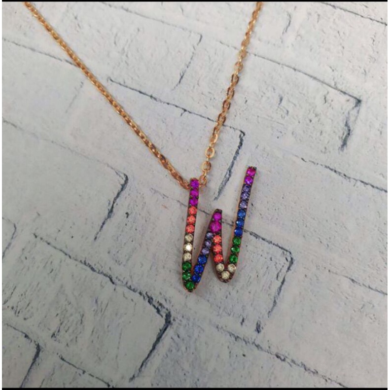 Kalung +Liontin Alpha Star, inisial Huruf W, 375 /8K