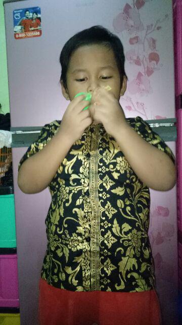 Hem Kemeja Anak Batik Prada Bakung Hitam Gold Couple Family Keluarga