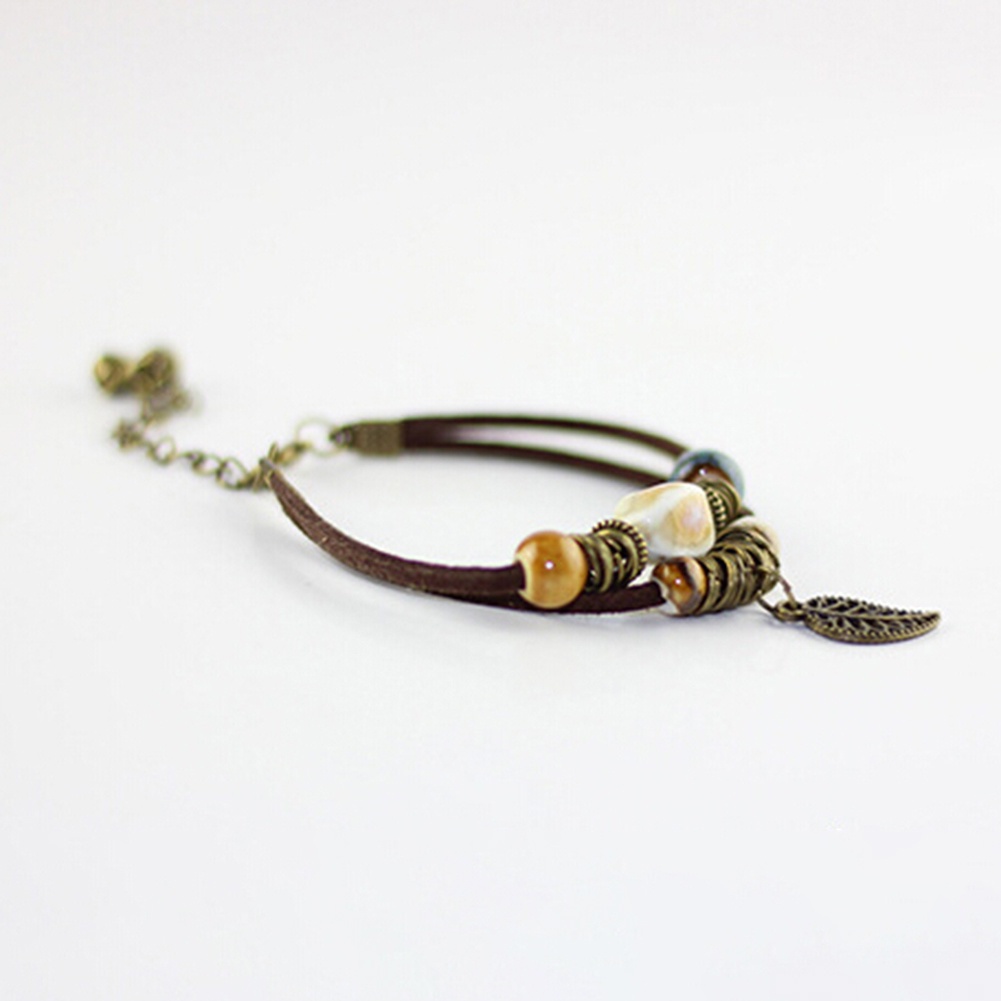 Hu Hu Hu Hu Hu Alat Bantu Pasang Kacamata♡ Gelang Tali Kulit Imitasi Dua Lapis Dengan Manikmanik Keramik Untuk Wanita