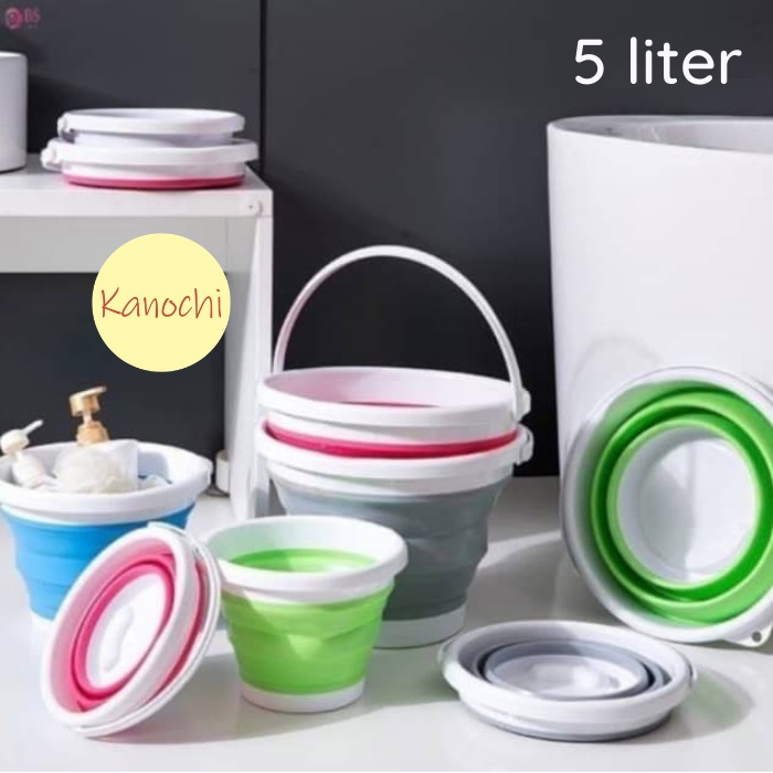 Baskom Ember Lipat 5L Lipet Silikon Portable Bucket Camping Mancing