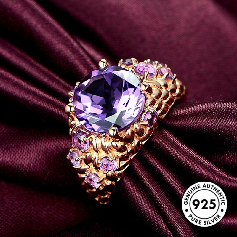 Cincin S925 Silver Rose Gold Aksen Amethyst