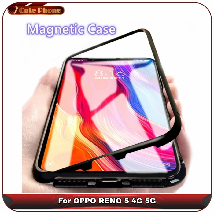 Casing Hard Case OPPO Reno 5 Reno5 4G 5G Magnetic Metal Tempered Glass