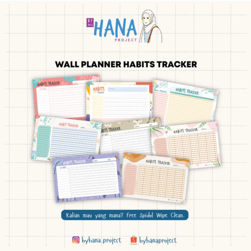 

Wall Planner | Wipe Clean Planner | Habits Tracker Free Spidol dan Stiker by @byhanaproject