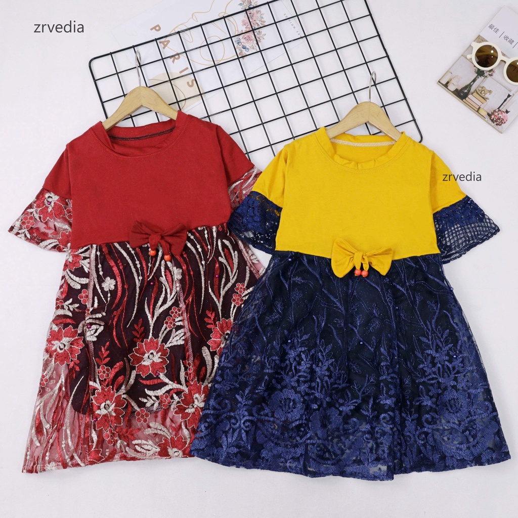 Dress Brokat Laura uk 1-8 Tahun / Gaun Pesta Import Quality Brukat Dres Baju Anak Perempuan Murah